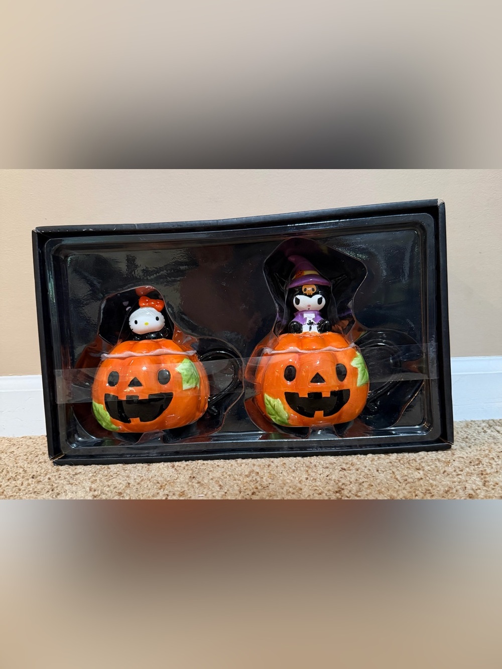 Blue Sky Clayworks Hello Kitty Pumpkin Duo Figurines in Orange, Black & Purple